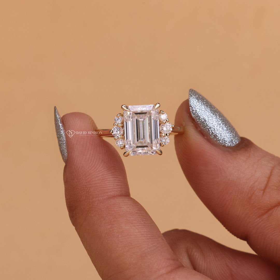 Emerald Cut Cluster Ring
3 Carat Emerald Moissanite
4 Carat Emerald Cut Ring
Emerald Moissanite Diamond Simulant