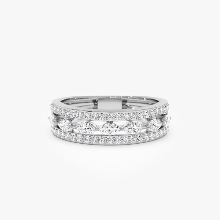 Double Row Floating Marquise and Round Wedding Band