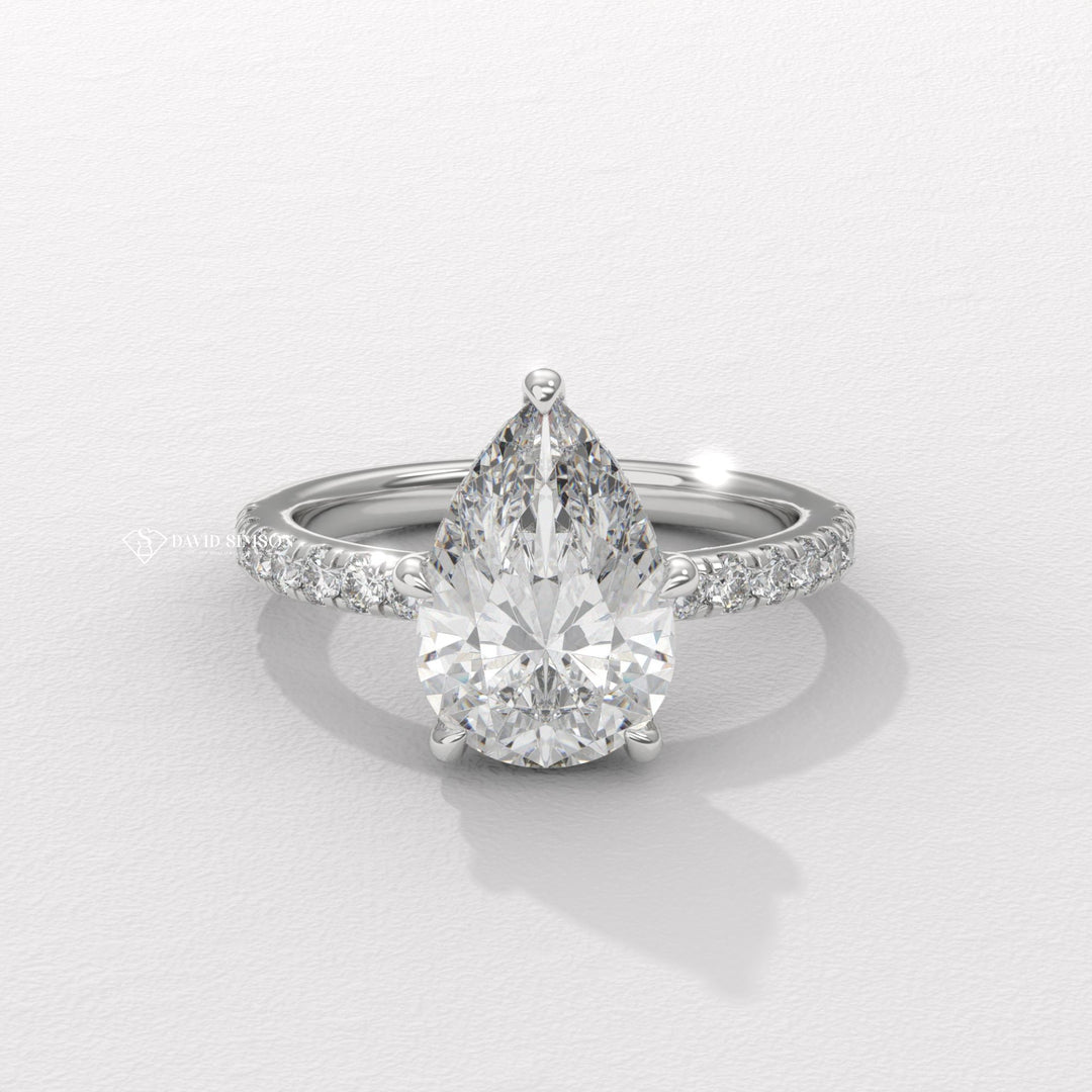 1.50CT-2.50CT Pear Moissanite Diamond Hidden Halo Engagement Ring