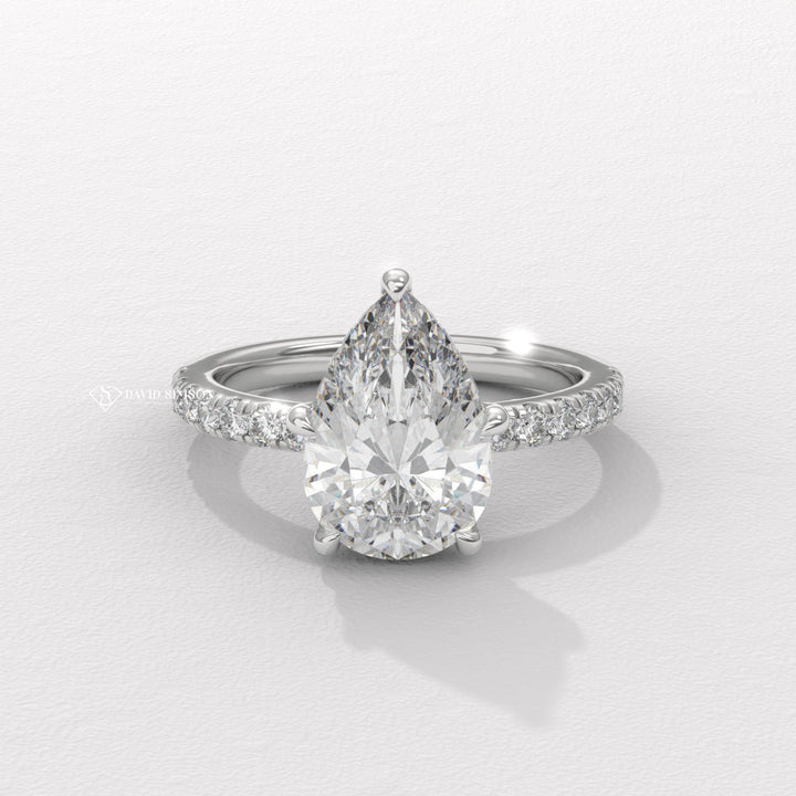 1.50CT-2.50CT Pear Moissanite Diamond Hidden Halo Engagement Ring