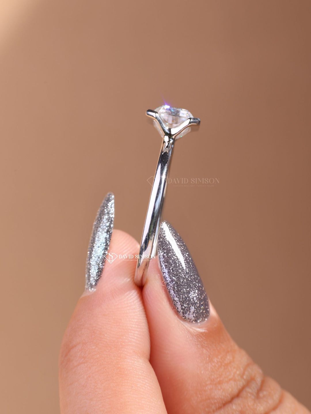 3.0CT-4.0CT East West Emerald Cut Moissanite Diamond Half Bezel Engagement Ring