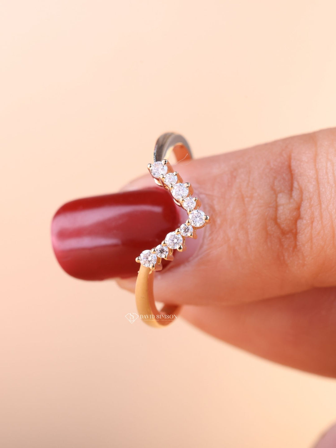 Round Cut Diamond Curved Wedding Stacking Band for Her