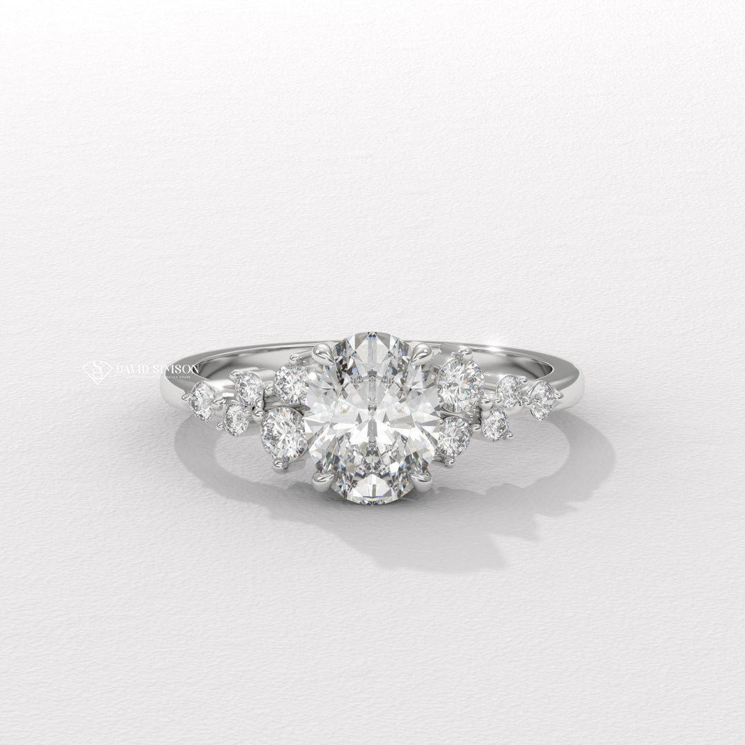 1.50CT-2.50CT Oval Moissanite Diamond Cluster Engagement Ring