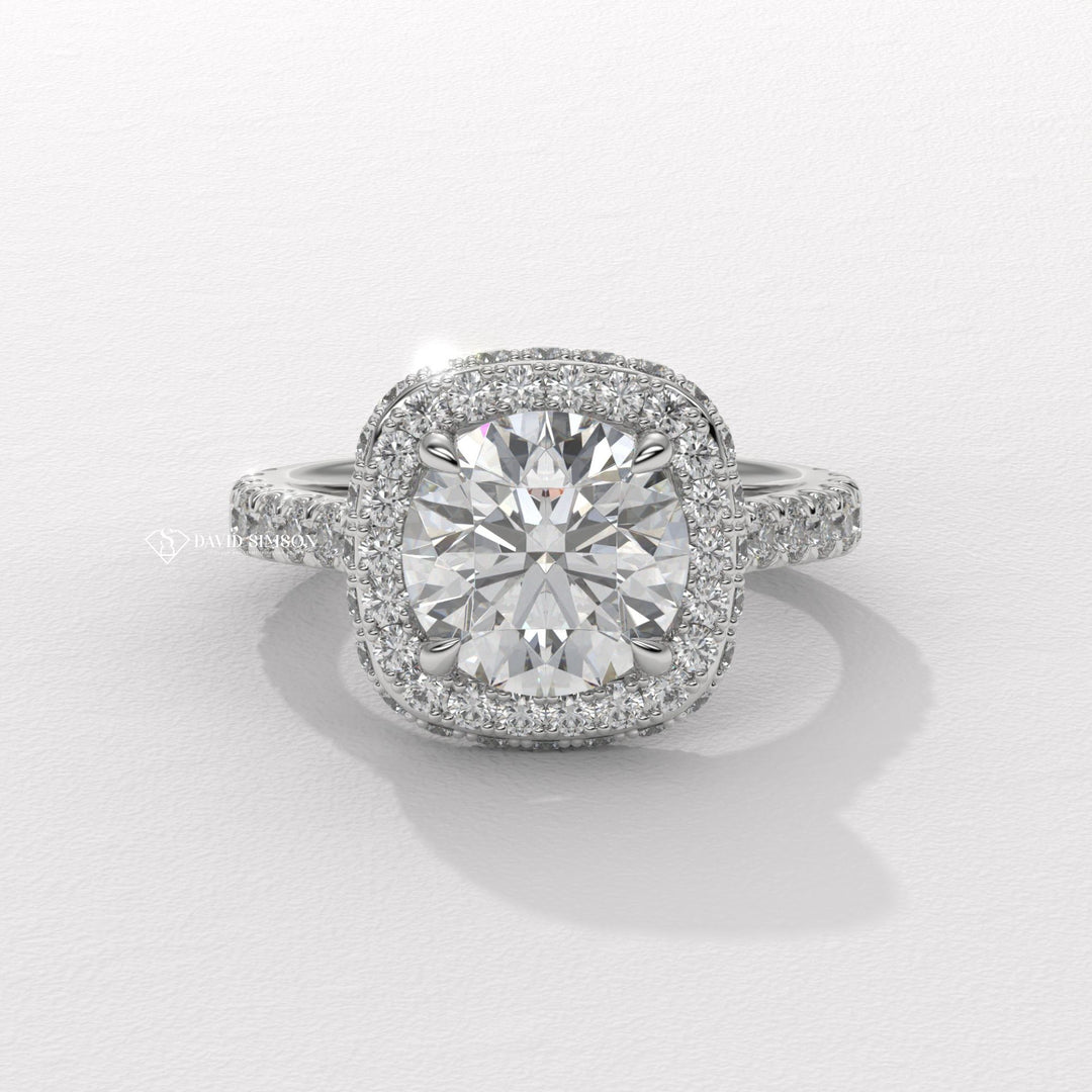 1.0CT-2.0CT Round Cut Moissanite Diamond Double Halo Engagement Ring