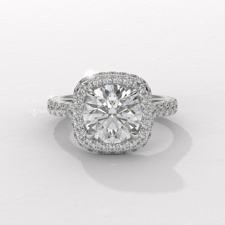 1.0CT-2.0CT Round Cut Moissanite Diamond Double Halo Engagement Ring