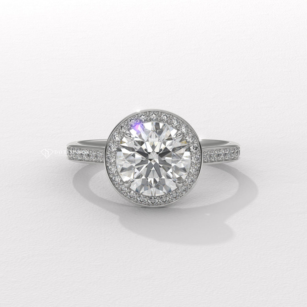 1.0CT-2.0CT Round Cut Moissanite Diamond Channel Halo Engagement Ring