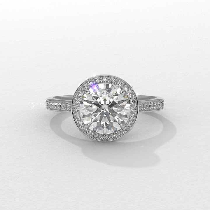 1.0CT-2.0CT Round Cut Moissanite Diamond Channel Halo Engagement Ring