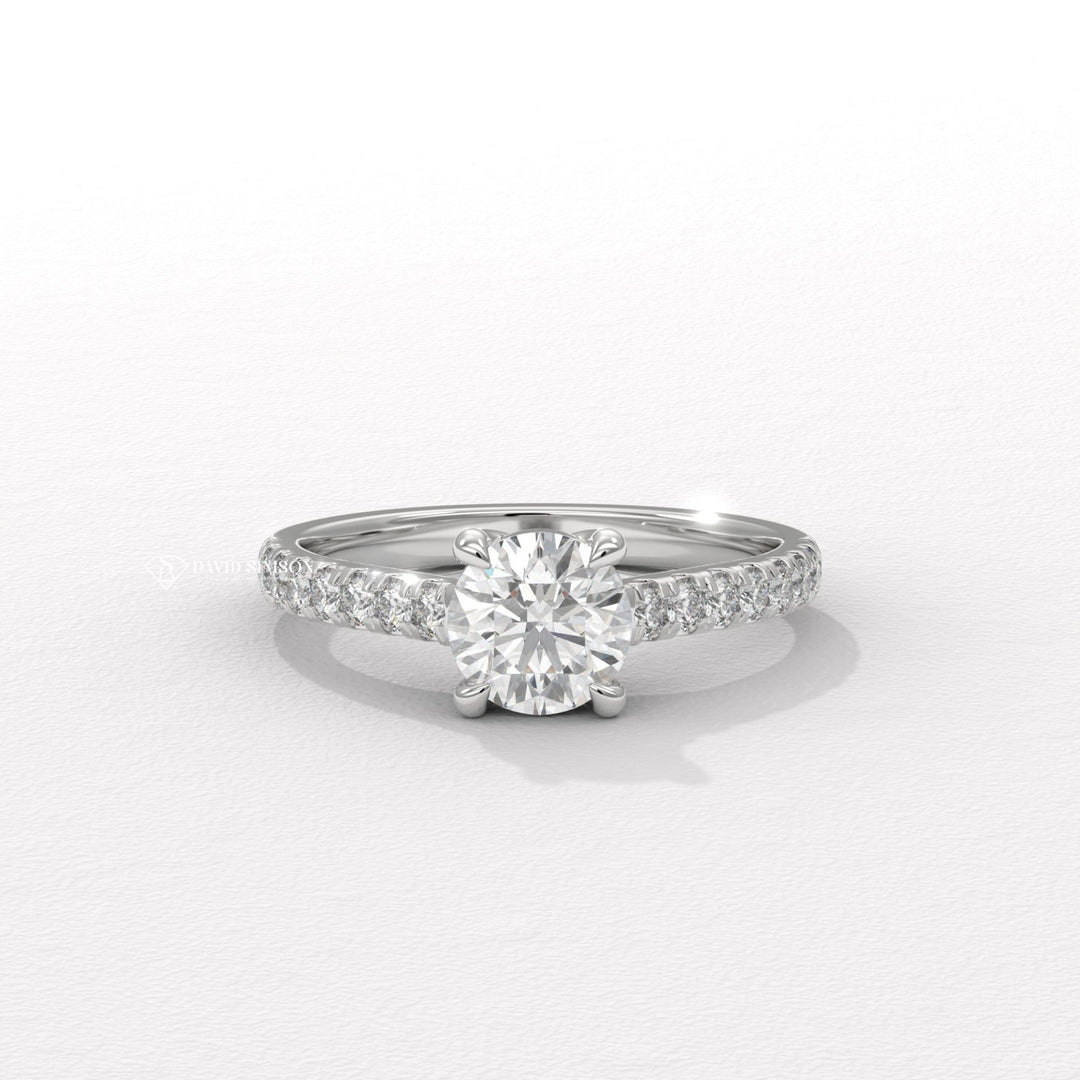 1.0CT-2.0CT Round Moissanite Diamond Pave Engagement Ring
