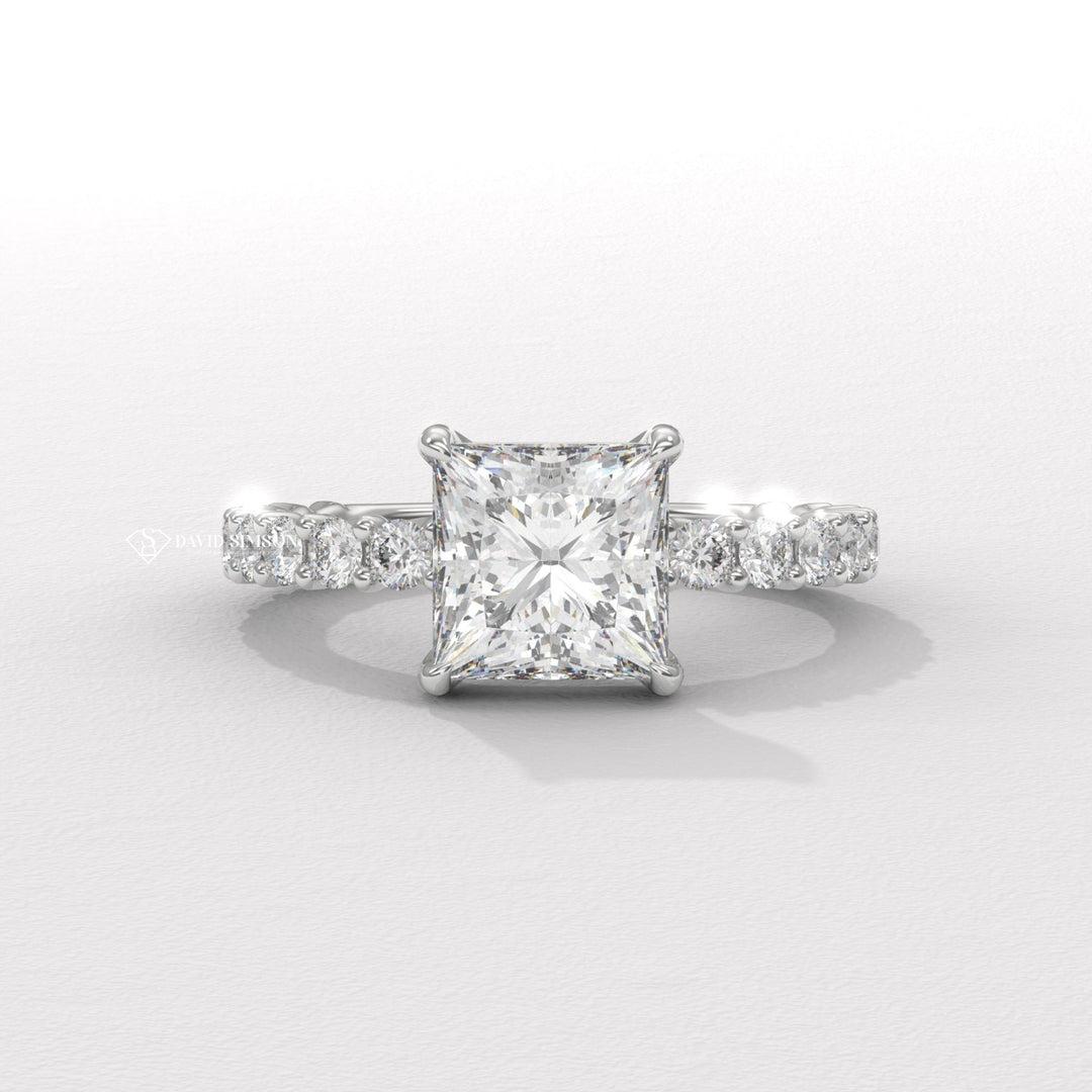 2.50CT-3.50CT Princess Moissanite Diamond Pave Engagement Ring