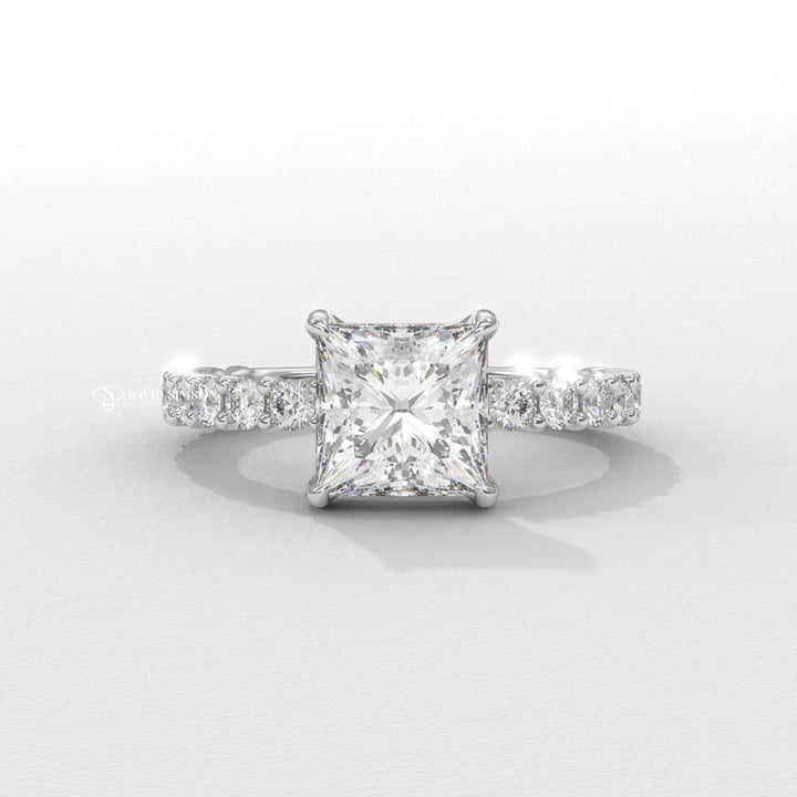 2.50CT-3.50CT Princess Moissanite Diamond Pave Engagement Ring