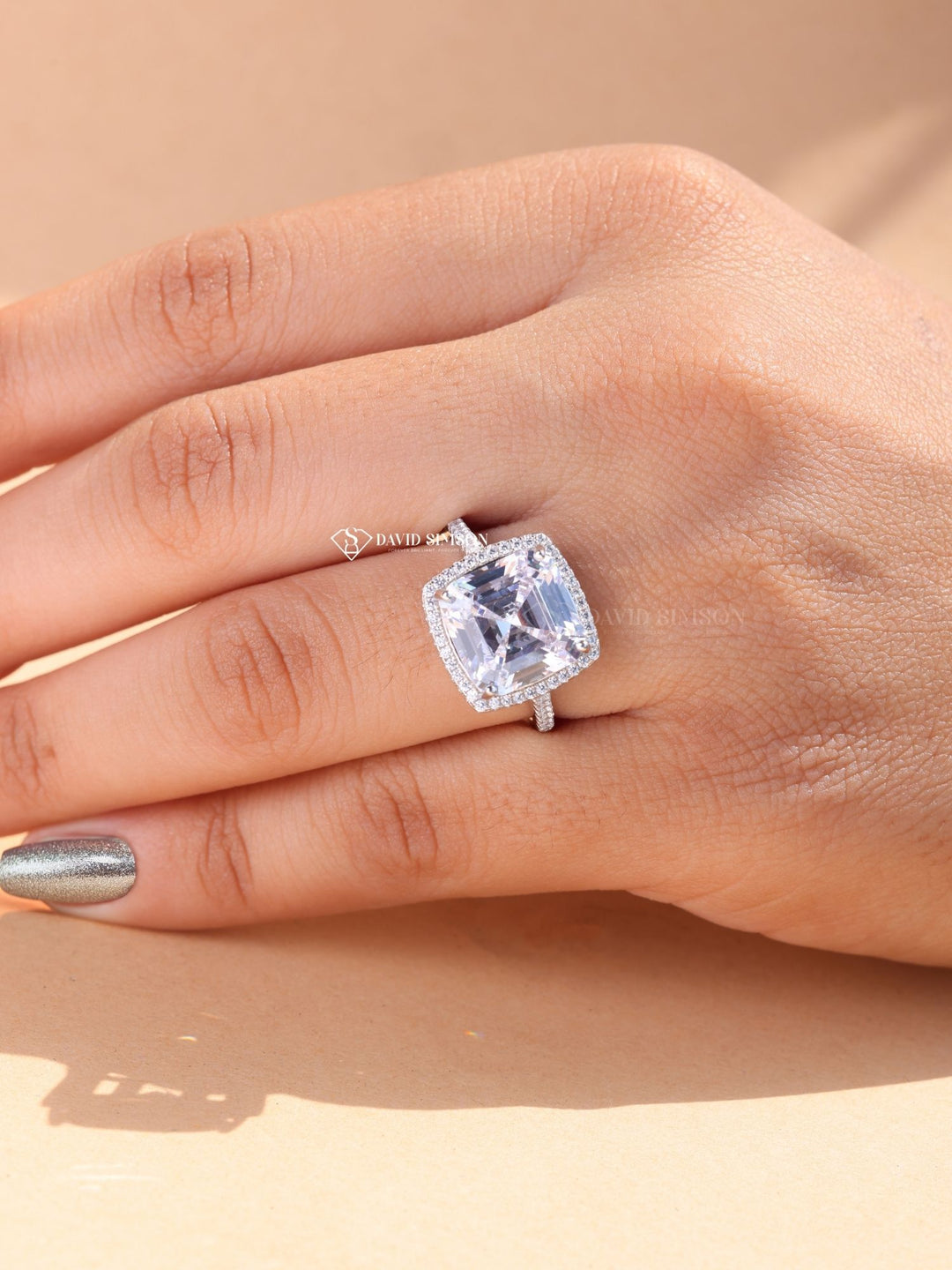 4.0CT-5.0CT Asscher Cut Moissanite Diamond Halo Engagement Ring