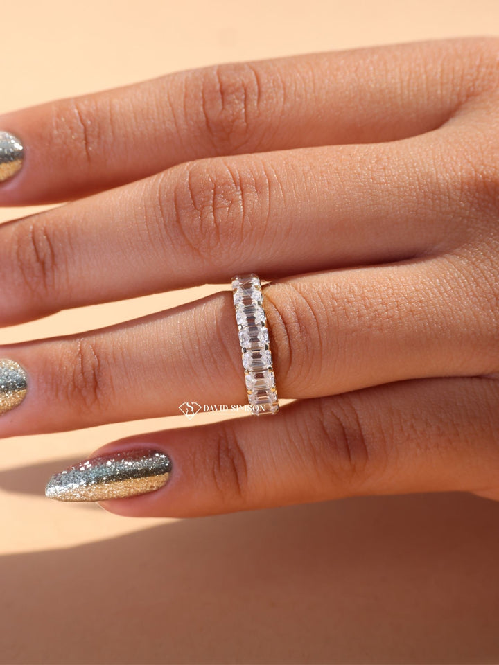 Emerald Cut Moissanite Diamond Full Eternity Wedding Band