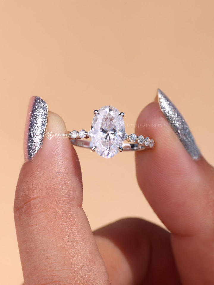 2.50CT-3.50CT Oval Cut Moissanite Diamond Hidden Halo &amp; Pave Engagement Ring