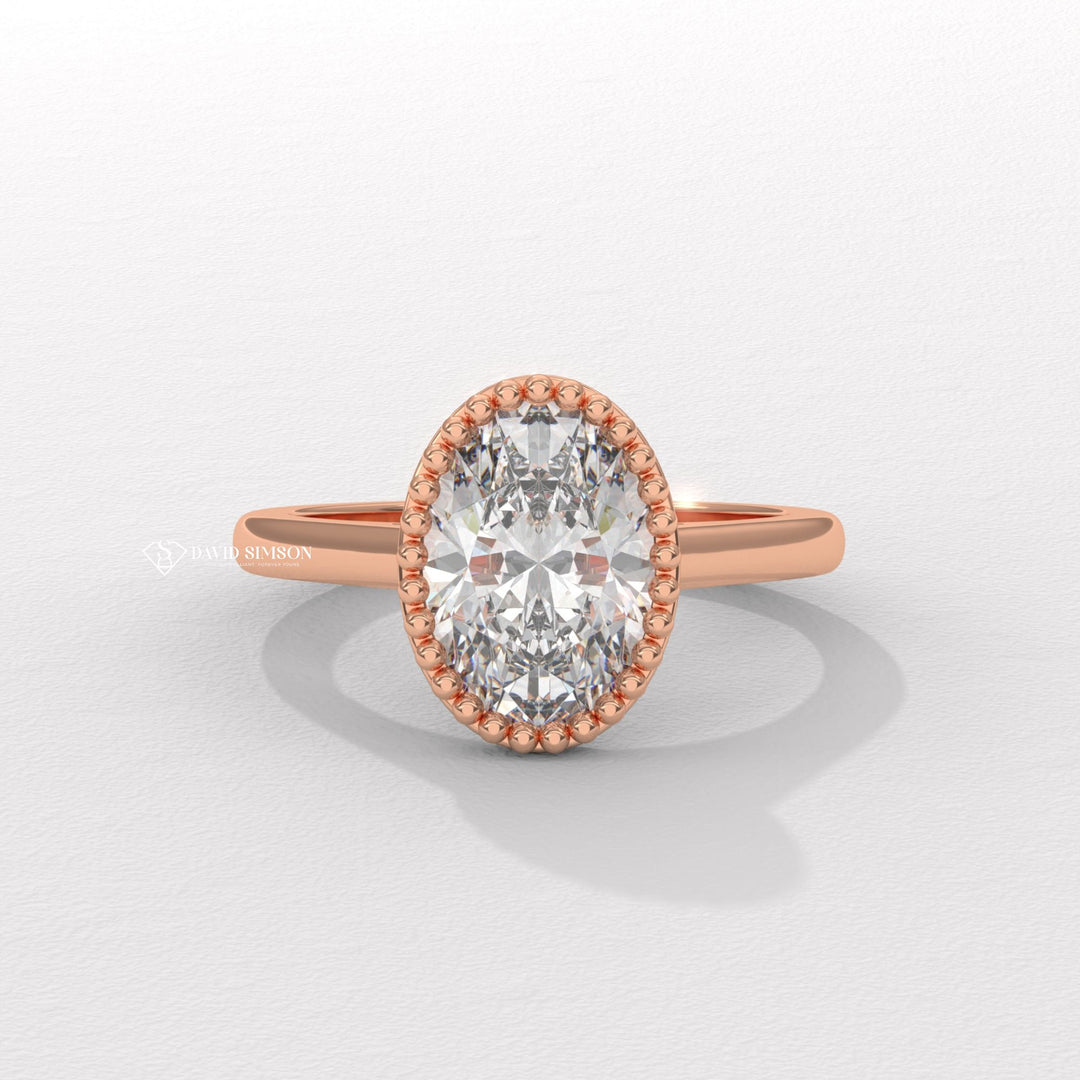 3.0CT-4.0CT Bezel Set Oval Moissanite Milgrain Diamond Engagement Ring