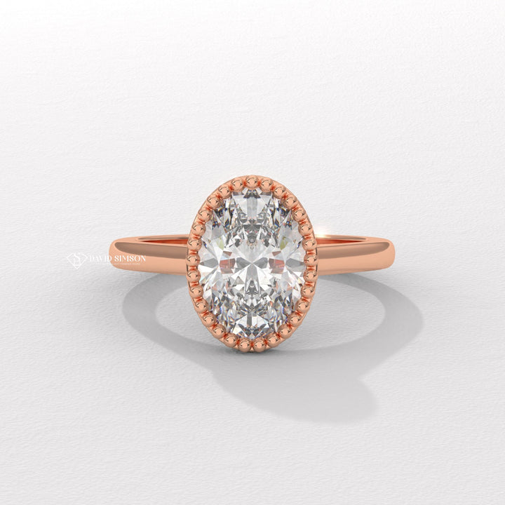 3.0CT-4.0CT Bezel Set Oval Moissanite Milgrain Diamond Engagement Ring