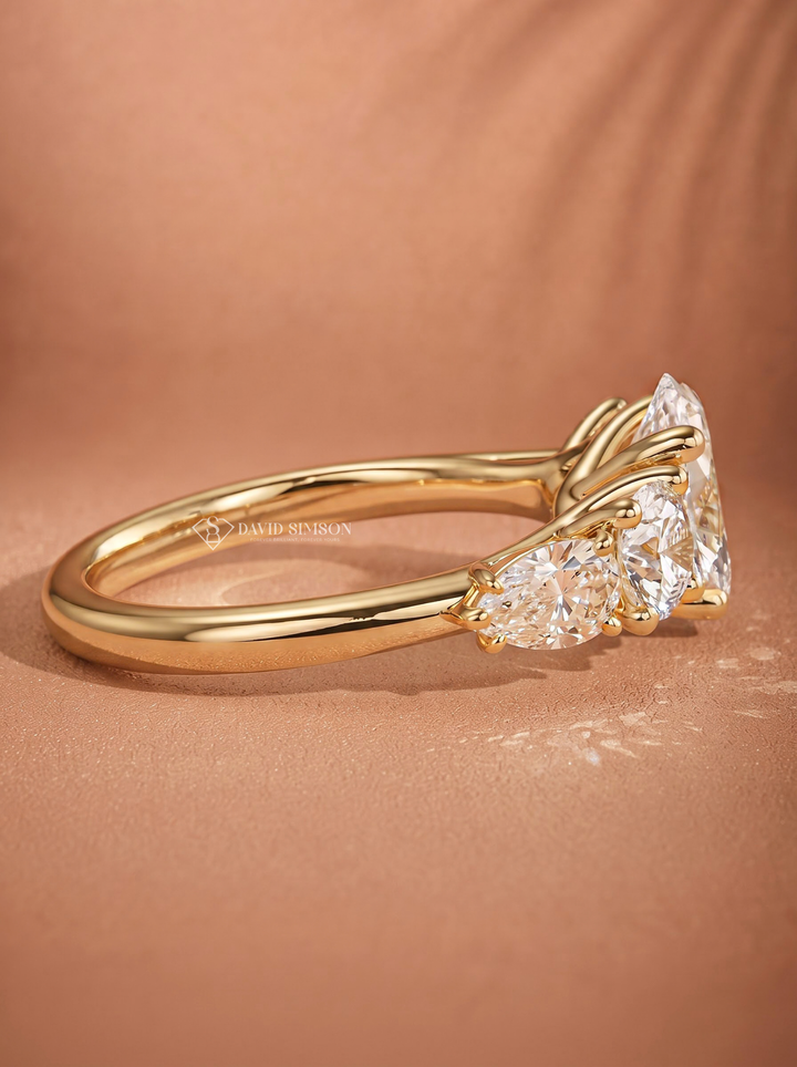 2.0CT-3.0CT Oval Lab Grown Diamond Three Stone Engagement Ring