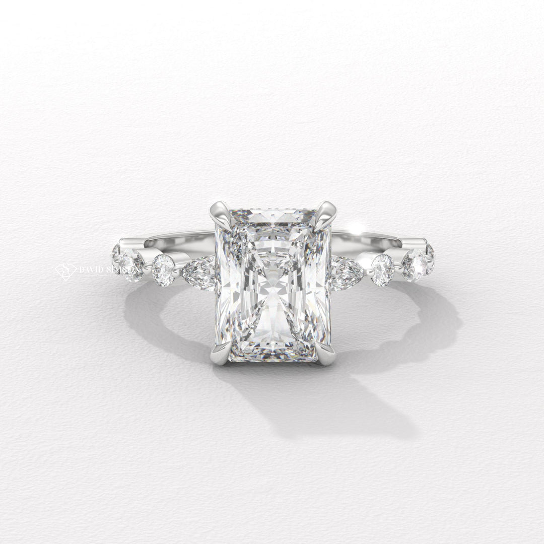 3.50CT-4.50CT Radiant Moissanite Diamond Marquise Pave Engagement Ring