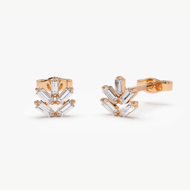 Baguette Cut Diamond Stud Earrings for Christmas Gift