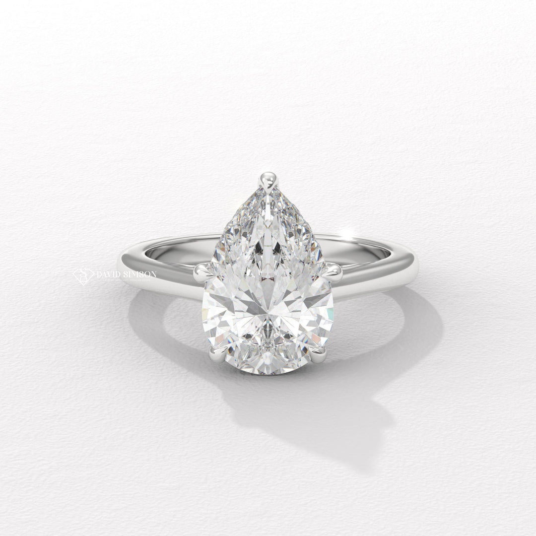 1.0CT-2.0CT Pear Moissanite Hidden Halo Bridge Set Diamond Engagement Ring