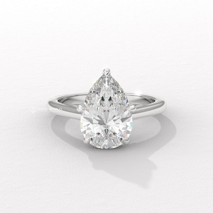 1.0CT-2.0CT Pear Moissanite Hidden Halo Bridge Set Diamond Engagement Ring