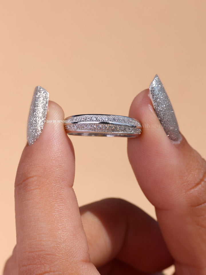Round Cut Moissanite Diamond Double Pave Half Eternity Wedding Band