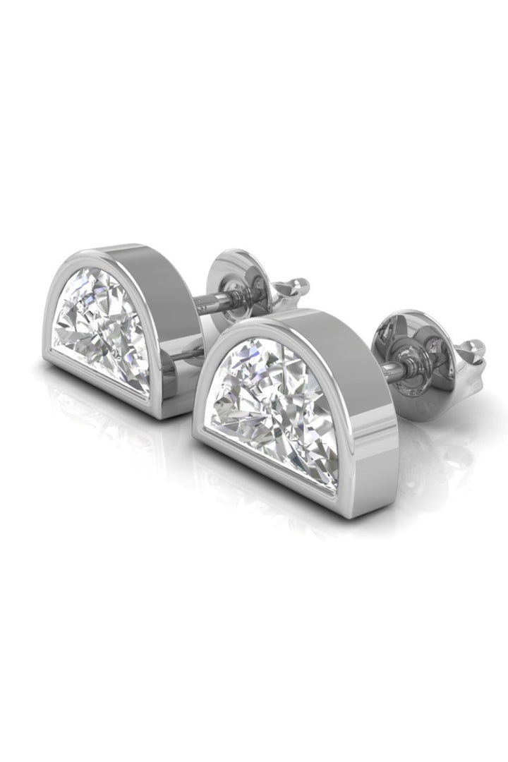 Half Moon Cut Stud Moissanite Diamond Earrings for Her