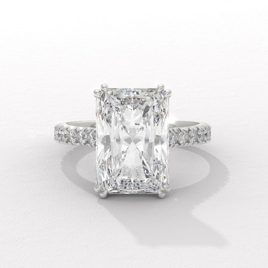 4.0CT-5.0CT Radiant Moissanite Diamond Cathedral set Pave Engagement Ring