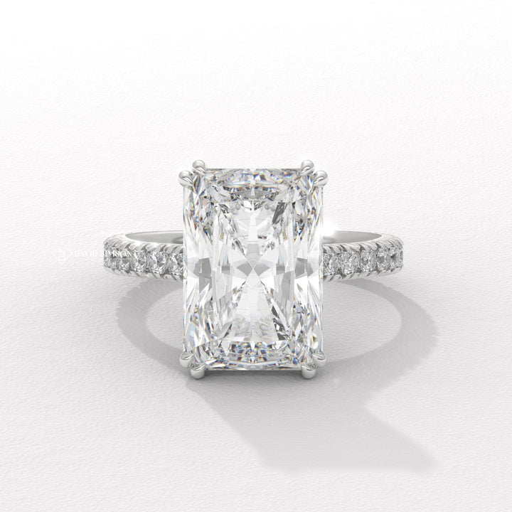 4.0CT-5.0CT Radiant Moissanite Diamond Cathedral set Pave Engagement Ring