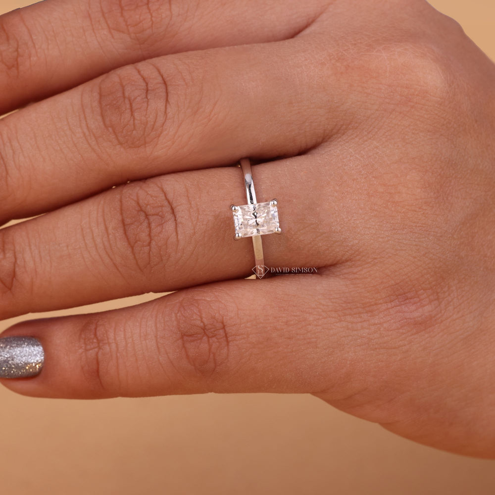 3ct Moissanite Ring, Radiant Cut Solitaire, Under Halo Ring, Radiant Hidden Halo, Lab Grown Diamond Alternative, 