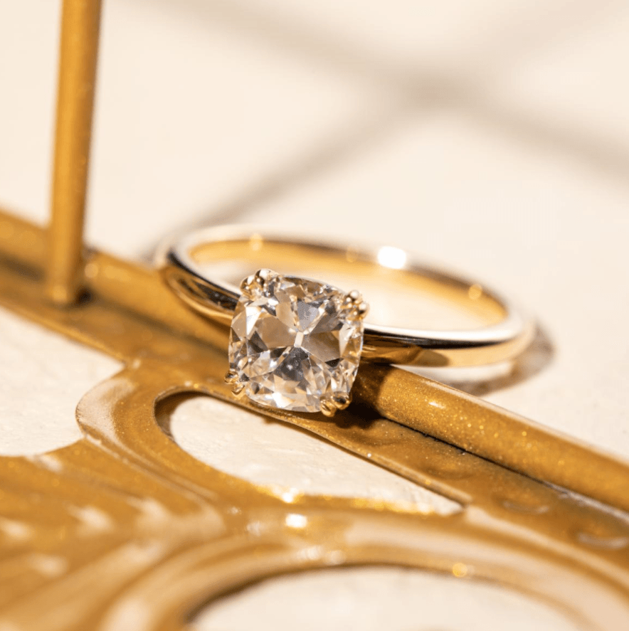 2 carat diamond ring, 3 carat diamond ring, old mine cut diamond, cushion cut solitaire, double claw prong ring,