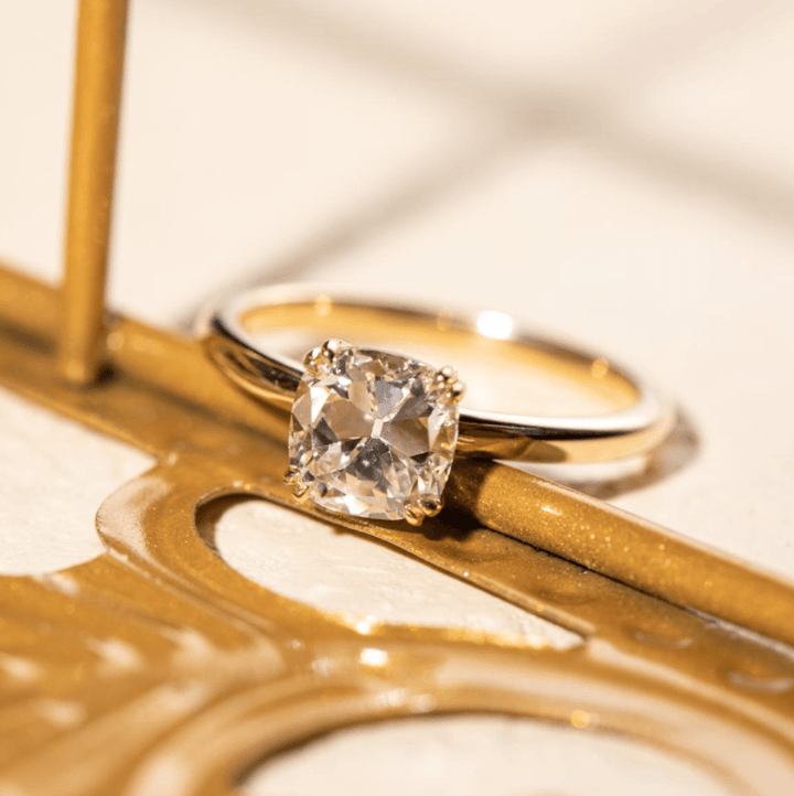 2 carat diamond ring, 3 carat diamond ring, old mine cut diamond, cushion cut solitaire, double claw prong ring,