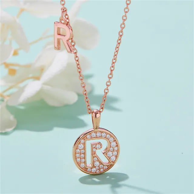 " R " Letter Moissanite Diamond Necklace for Women