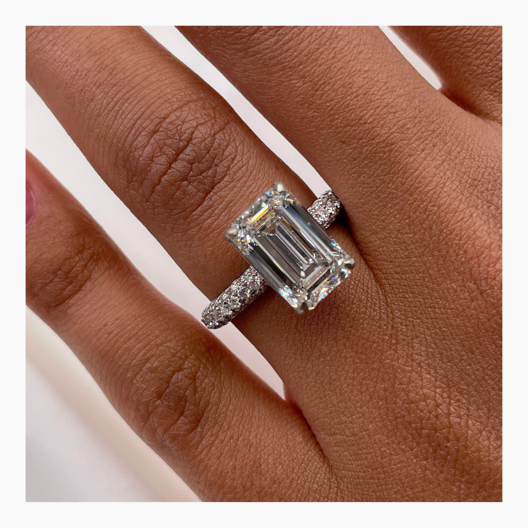 4.5ct Emerald G- VS Pave Lab Grown Diamond Engagement Ring