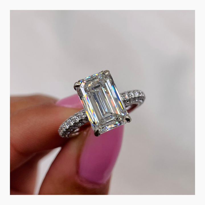 4.5ct Emerald G- VS Pave Lab Grown Diamond Engagement Ring
