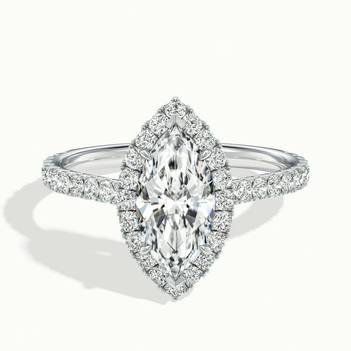 2.0CT Marquise Cut Halo Diamond Moissanite Engagement Ring