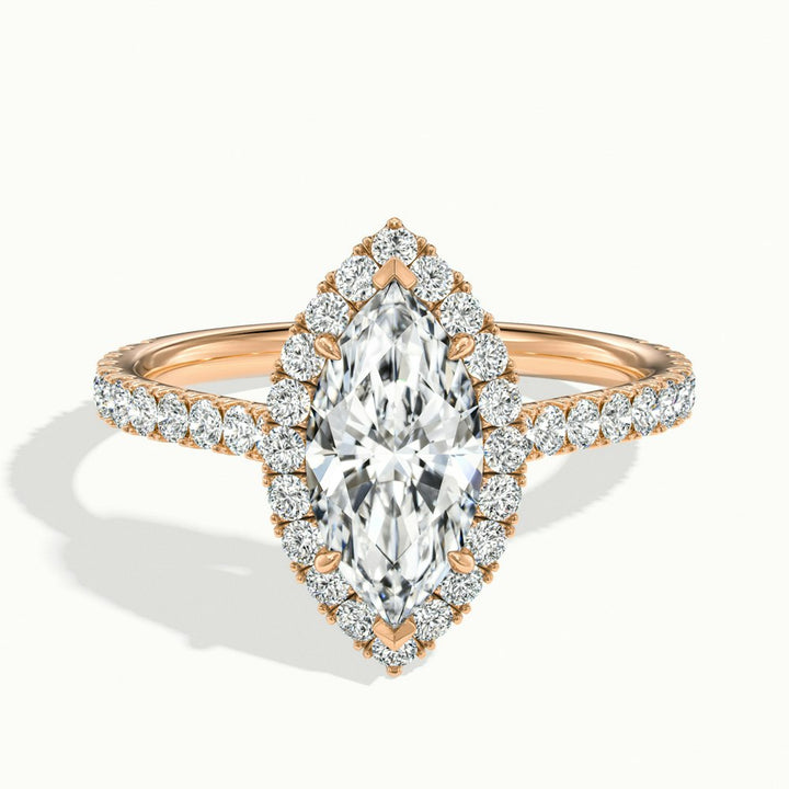 2.0CT Marquise Cut Halo Diamond Moissanite Engagement Ring