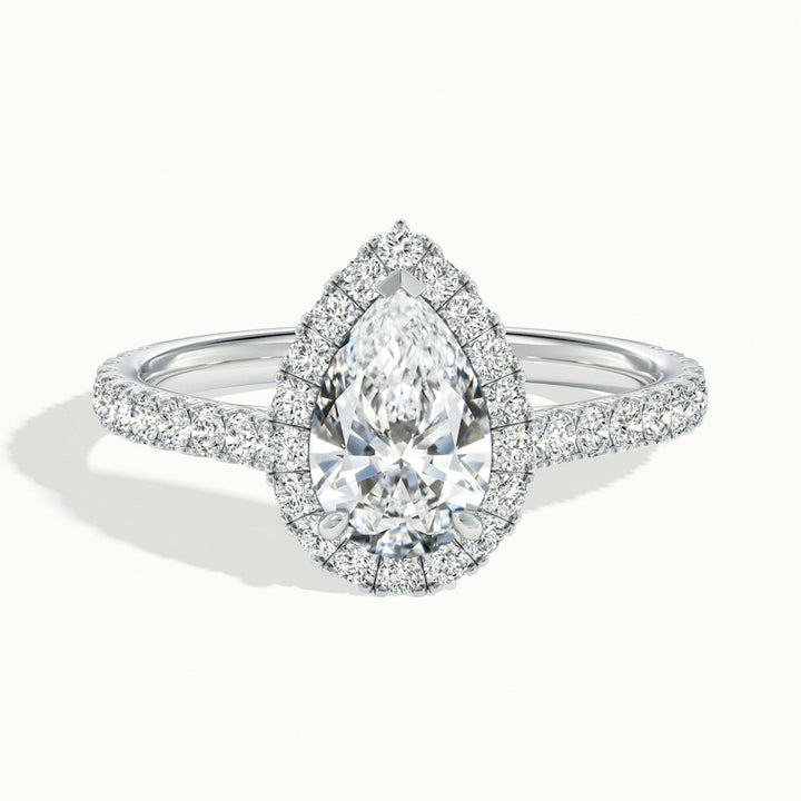 2.0CT Pear Cut Halo Moissanite Diamond Pave Engagement Ring