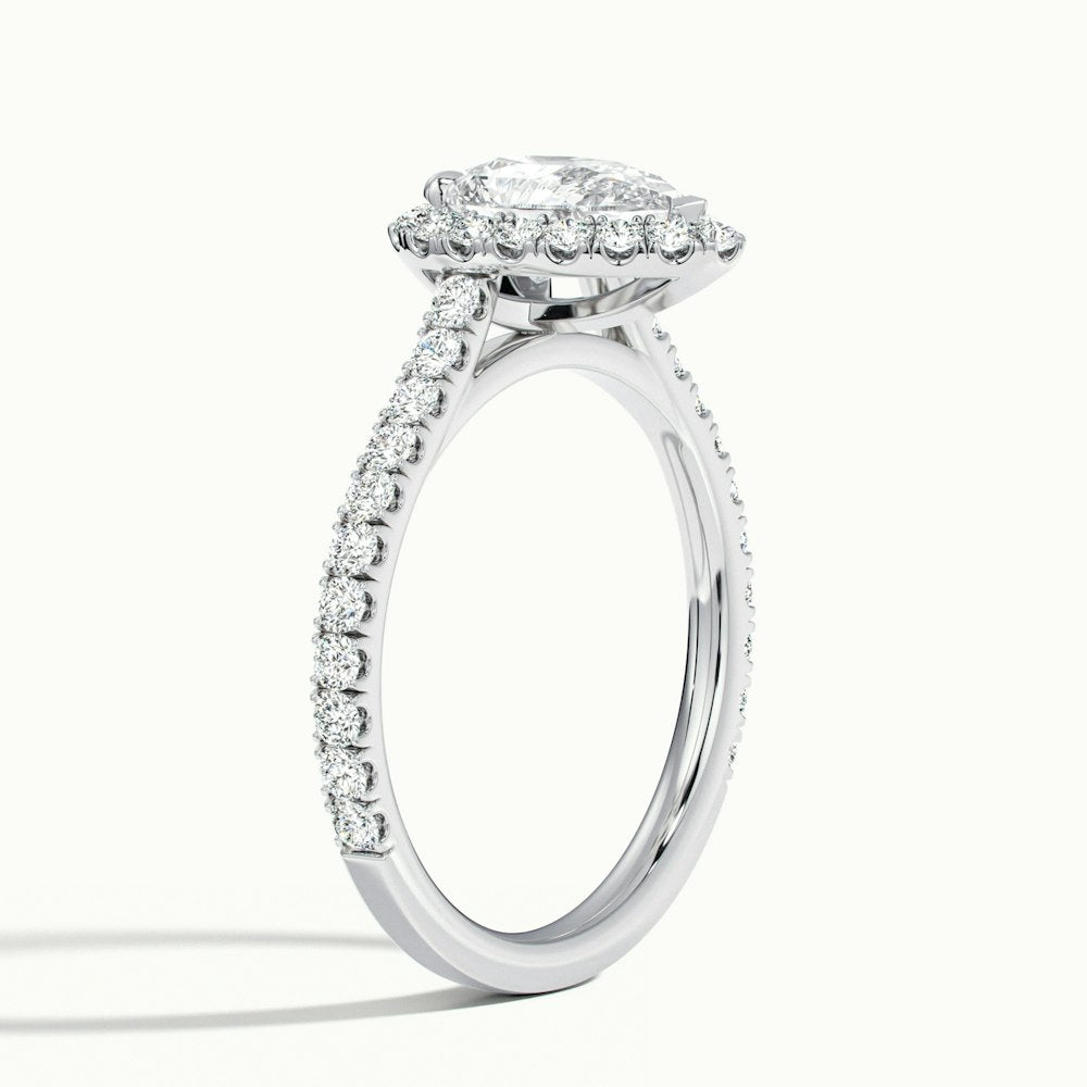 2.0CT Pear Cut Halo Moissanite Diamond Pave Engagement Ring