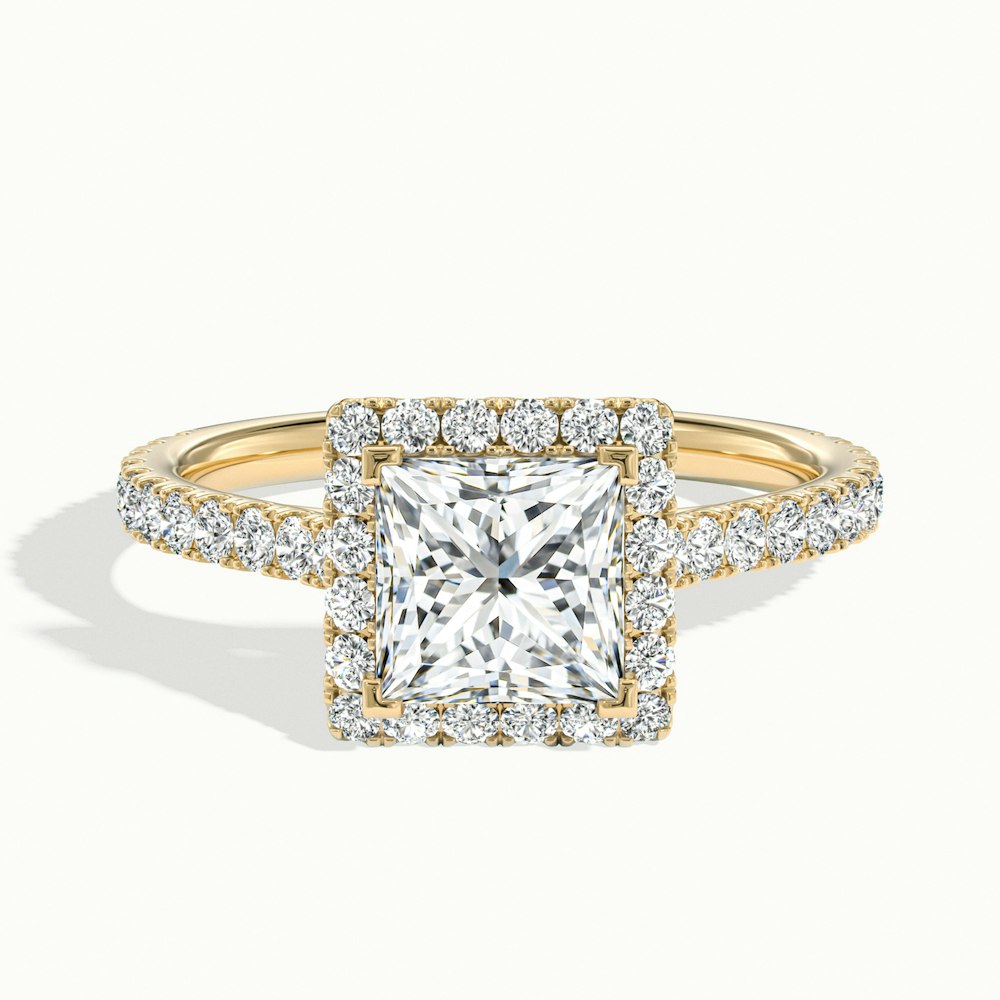 1.50CT Princess Cut Halo Diamond Moissanite Pave Engagement Ring