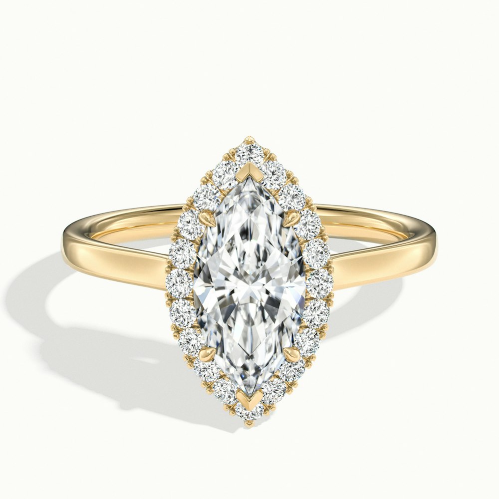 2.0CT Marquise Cut Halo Diamond Moissanite Engagement Ring