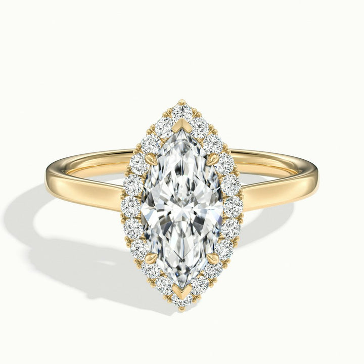 2.0CT Marquise Cut Halo Diamond Moissanite Engagement Ring