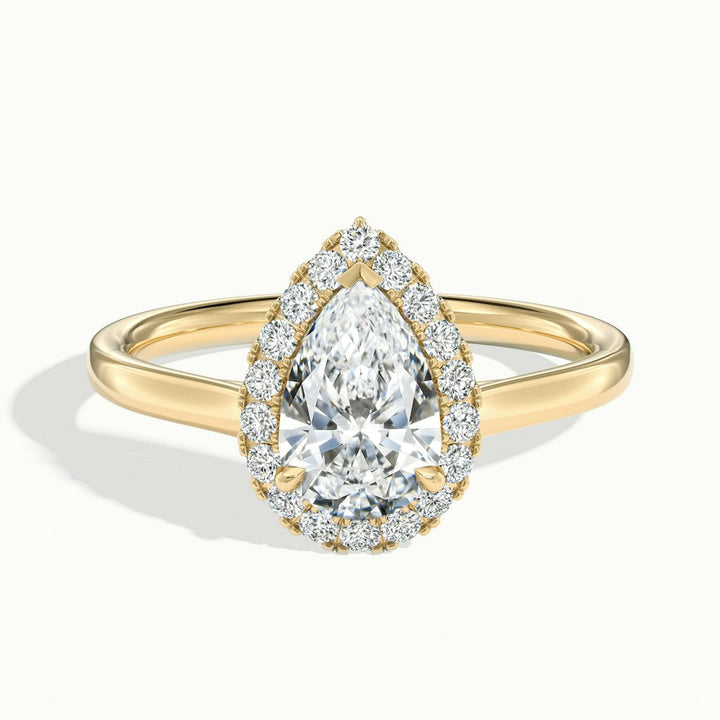 2.0CT Pear Cut Moissanite Diamond Halo Engagement Ring