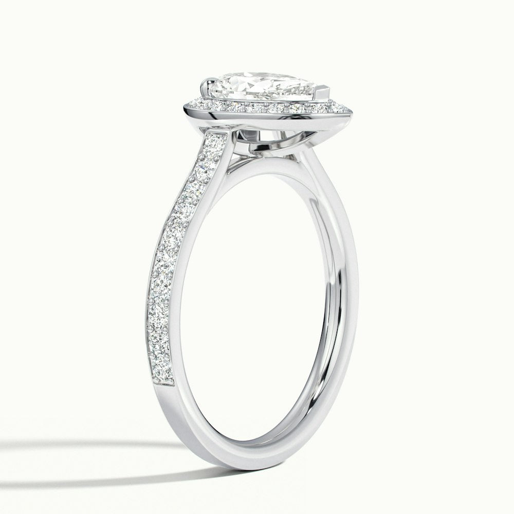 1.0CT Pear Cut Halo Diamond Moissanite Engagement Ring