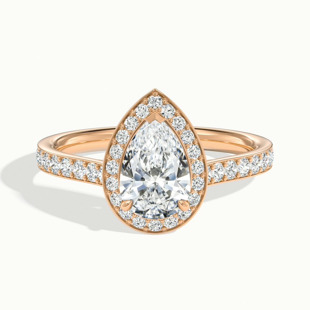 1.0CT Pear Cut Halo Diamond Moissanite Engagement Ring