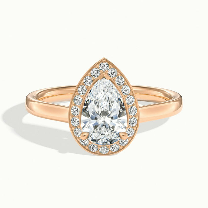 1.0CT Pear Cut Diamond Halo Moissanite Engagement Ring