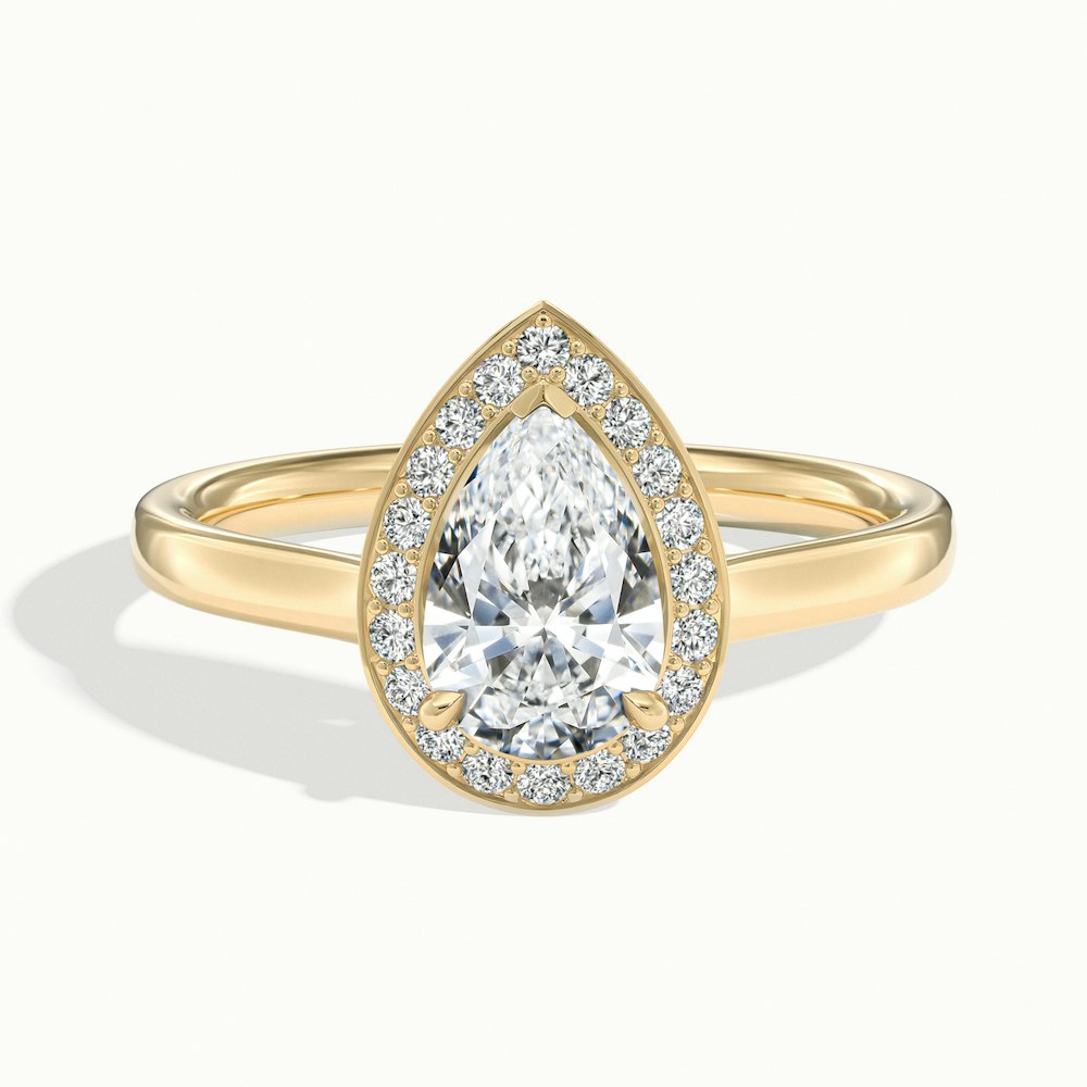 1.0CT Pear Cut Diamond Halo Moissanite Engagement Ring