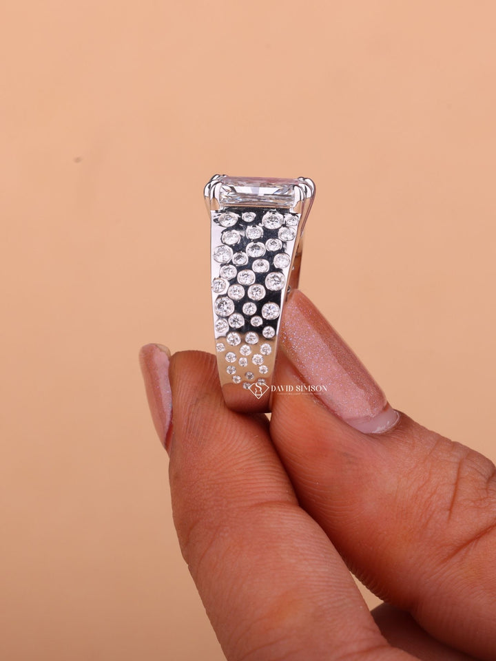 Radiant Cut Moissanite Diamond Flush Set Men's Wedding Ring