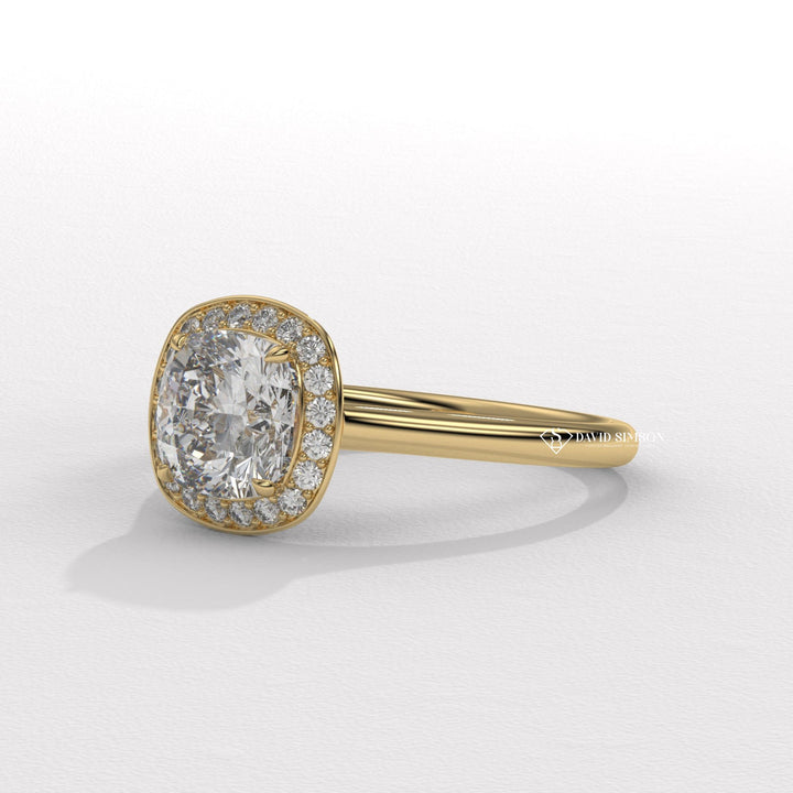 1.0CT-2.0CT Cushion Cut Moissanite Channel Halo Diamond Engagement Ring