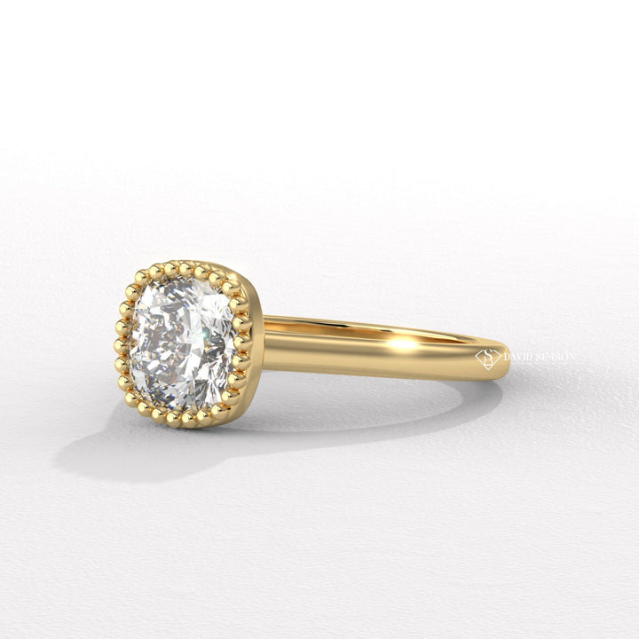 2.50CT-3.50CT Bezel Set Milgrain Cushion Moissanite Diamond Engagement Ring