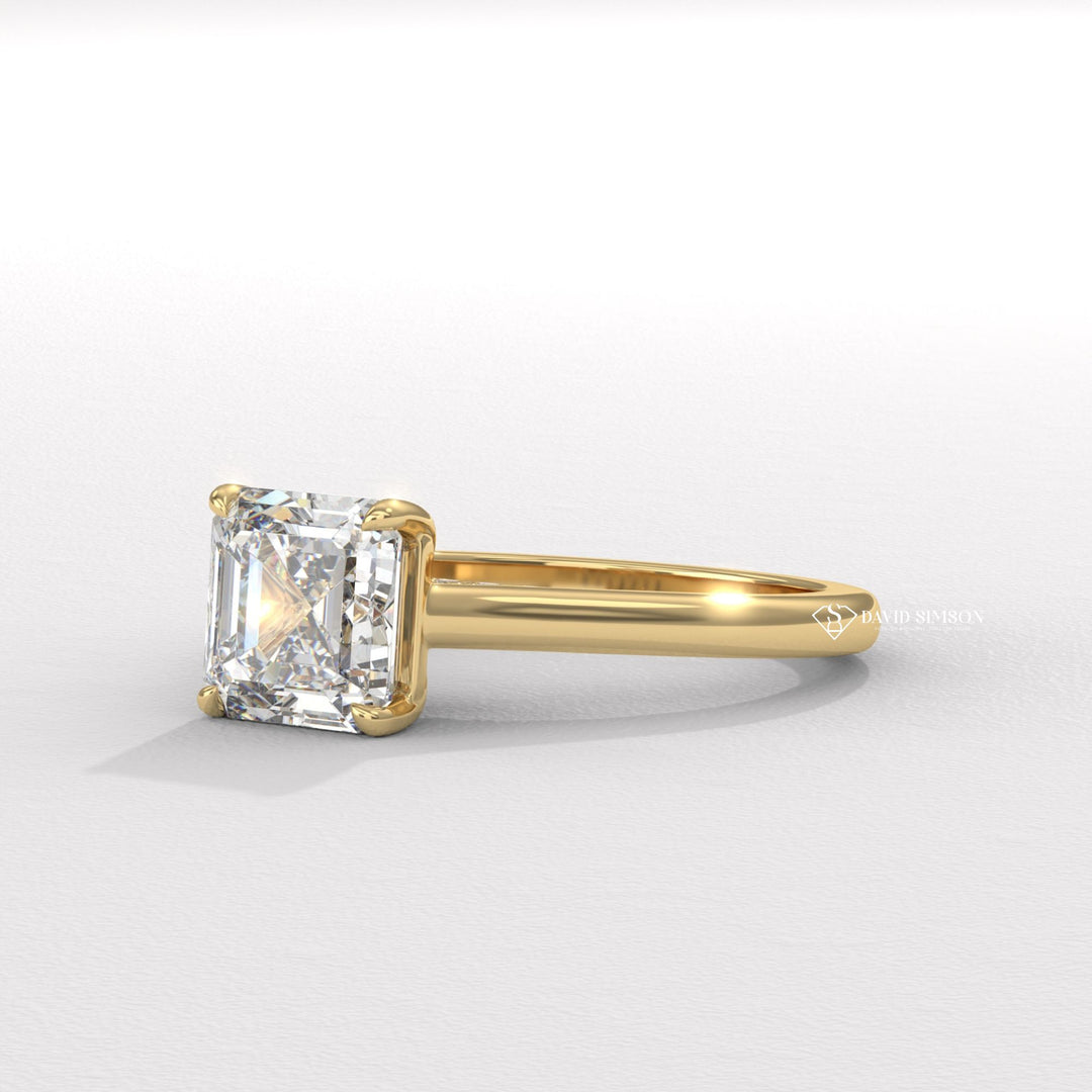 2.0CT-3.0CT Asscher Moissanite Hidden Halo Diamond Bridge Engagement Ring